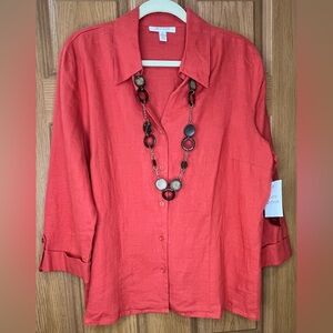 JM Collection Coral Red Button-Down Shirt